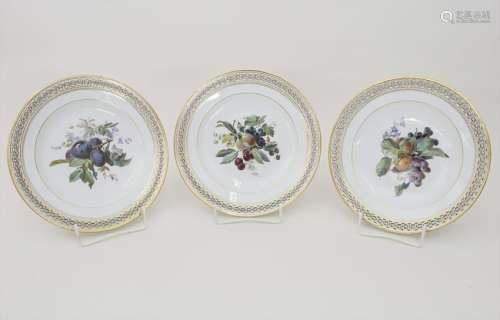 3 Korb-Teller / 3 plates, Meissen, 19. Jh. Material: