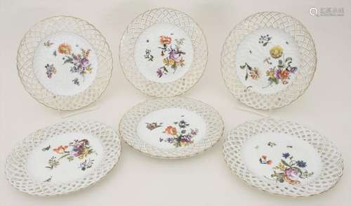 6 Korb-Teller / 6 plates, Meissen, um 1750 Material: