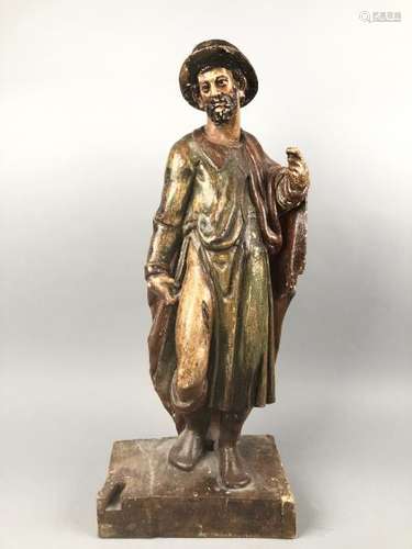 SAINT ROCH. Sculpture en bois sculpté polychromé. Manques. XVIIIe siècle. H. 65 cm.