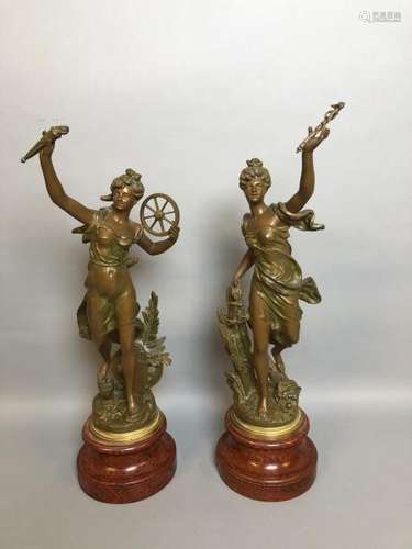 Emile BRUCHON (1806 - 1895) . L'Industrie et le Commerce. Deux statues allégoriques [...]