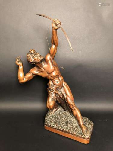 Jef LAMBEAUX (1852-1908). Archer. Bronze à patine cuivre. H : 66 cm.