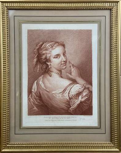 DEMARTEAU, d'après Carle Van Loo. Portrait féminin de trois-quart. Gravure à la [...]