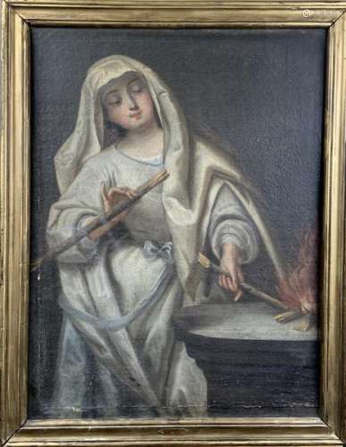 Ecole française du XVIIe siècle. Vestale. Huile sur toile. 81 x 63 cm. Cadre.