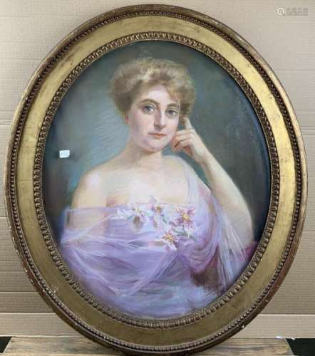 J.M. BERNARD. Portrait de dame. Pastel à vue ovale. 63 x 51 cm. Signé et daté Juin [...]