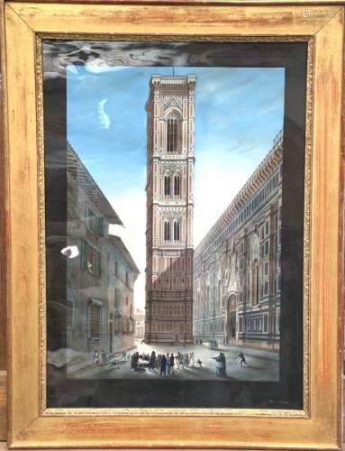 Ecole italienne, gravure aquarellée. Florence. 54 x 37 cm.