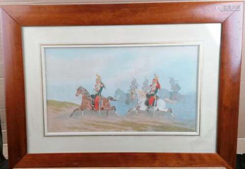 Théodore FORT (1810-1896). Cavalerie. Aquarelle. Signée en bas à gauche. 26 x 47 cm.