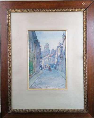 Auguste DROUOT. Rue Vannerie à Dijon. Crayon et aquarelle, signé en bas à droite, [...]