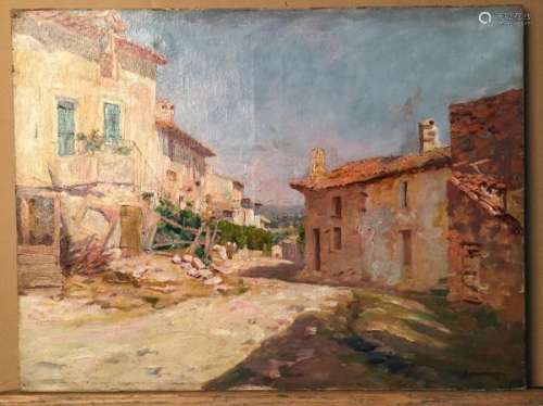 Alfred Pierre Joseph JEANMOUGIN (1859-1950). Village. Huile sur toile signée en bas [...]