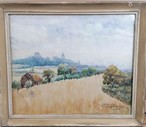 Maurice THEVENIN (1895-1967). Vue de Fontaine les Dijon. Aquarelle sur papier. [...]