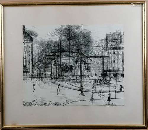 Henri LAMBERT-NAUDIN (XXe). Place Darcy à Dijon. Encre sur papier signée en bas à [...]