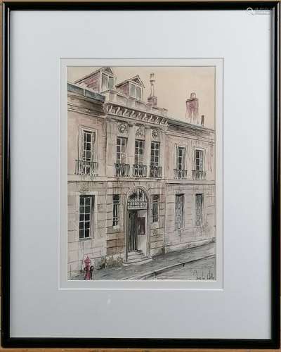 Jean-Luc HELIN. Hôtel Muteau à Dijon. Aquarelle et encre sur papier canson signée [...]