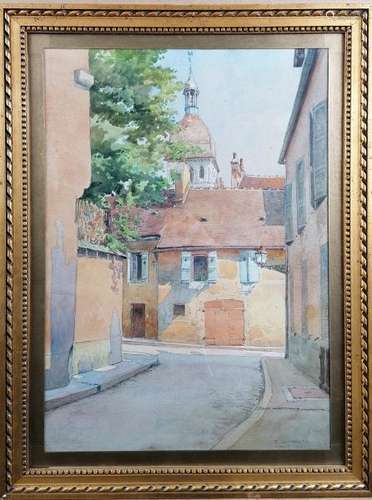 Emile GOUSSERY (1867-1941). Rue à Beaune. Aquarelle, signée et datée 1929 en bas [...]