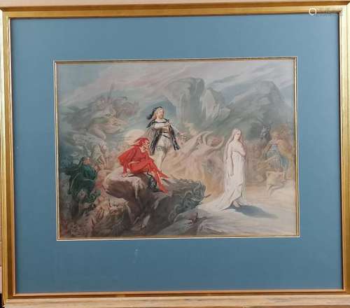 Jules PELCOCQ (XXe). Méphisto, Faust et Marguerite. Crayon et aquarelle, signée en [...]