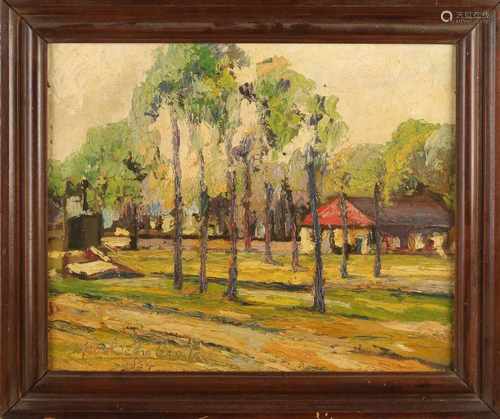 Mario Pedro Arata. 1891 - 1946 Argentina. Houses among the trees in Buenos Aires. Size: 38-46 cm. In