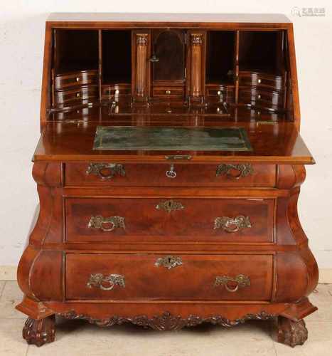 Dutch burl barocksecretaire style furniture 20th century bronze fittings and claw feet with a