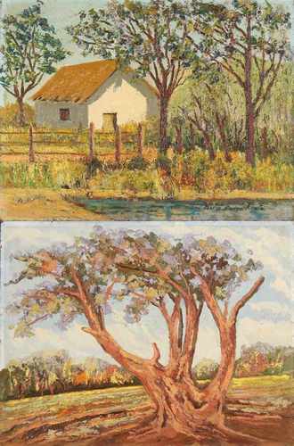 Twice Mario Pedro Arata. 1891 - 1946. Argentina. 1. House between the trees. 2. Tree in landscape.