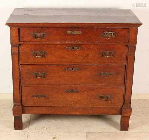 Dutch oak four-drawer commode Empire. Circa 1820. Herd later. Size: 92 x 52 x 100 cm. In good