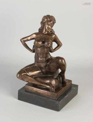 Erotic bronze figure with black marble base. Erotic woman kissing. Signed A.J. Dalou. Dimensions: 30