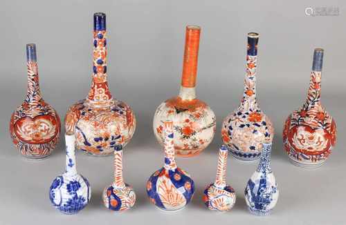 Lot antique Japanese porcelain vases pipe (10x). Include: Imari, Kutani. 19th century. Size: 12-27