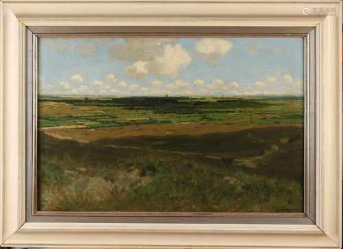 Dirk Wiggers. 1866-1933. Panoramic landscape titled clouds shadow. 1904. Oil on linen (craqule).