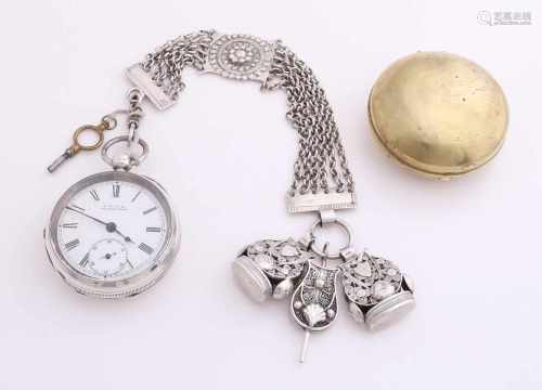 18th Century silver watch with fusee, 925/000, English A.W.W. Co Waltham Mass, ø 49 mm. With