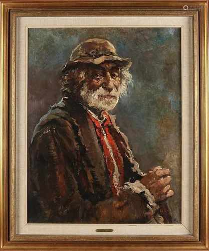 Herman Moerkerk. 1879 - 1949. Man with walking stick. Oil on linen. Size: 60 x H, B 50 cm. In good