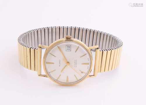 Yellow gold watch, 585/000, with fixoflex band with gold. Plato watch with a round case, diameter 32