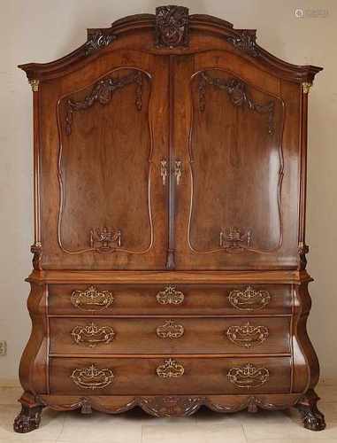 18th Century Dutch mahogany Louis Seize cabinet with beautiful large gilt fittings, garlands and