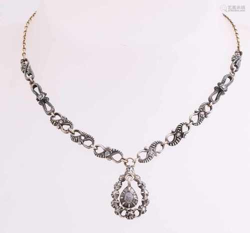 Ornate gold with silver choker with rose diamonds. Choker with a gold anchor necklace, 585/000, with