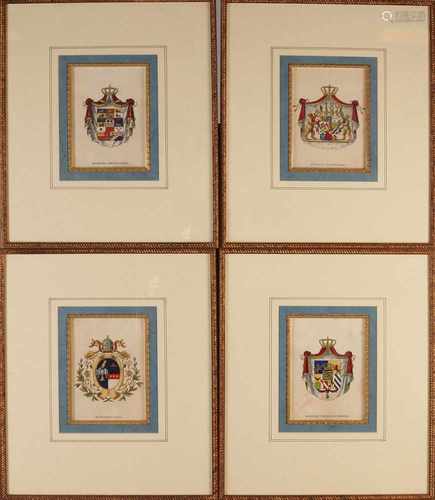 Four antique 19th century engravings. German hand-colored engravings. Comprising: Sachsen Meiningen.