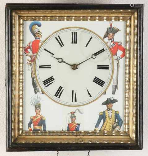 19th Century German Black Forest wall clock with wood sinkers movement. Half-hour battle. Officers