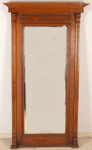 Antique mirror with German Nouveau faceted glass. Approximately 1910. Size: H 150 x W 82 cm. In good