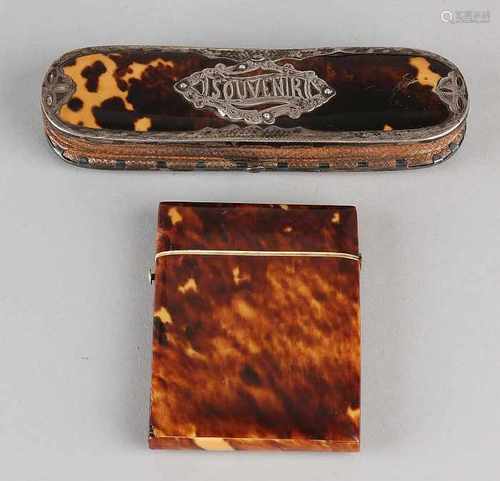 Two holders of turtle, cigarette case, rectangular model 7x9x1cm, and a spectacle case with silver