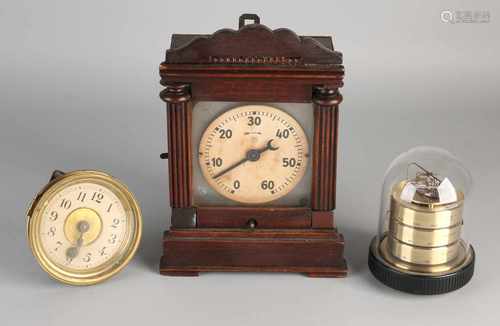 Junghans egg timer + old clock + barometer. Size: 9-23 cm. In fair / good condition.