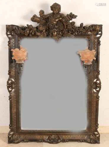 Italian mirror with two lamps. Second half 20th century. Plastic. Size: H 108 x 72 cm. In good