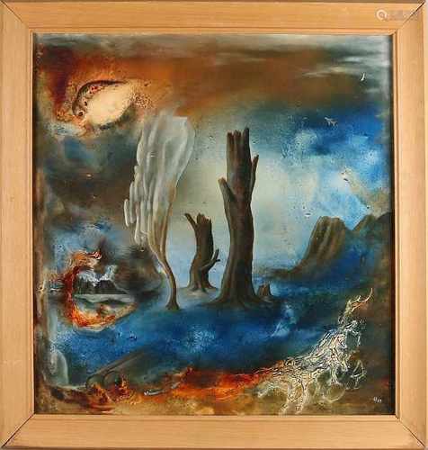 Hans Castrup. 1957 Osnabrück. German School. Phantastic Art. Surreal. Acrylic on panel. Size: 60 x