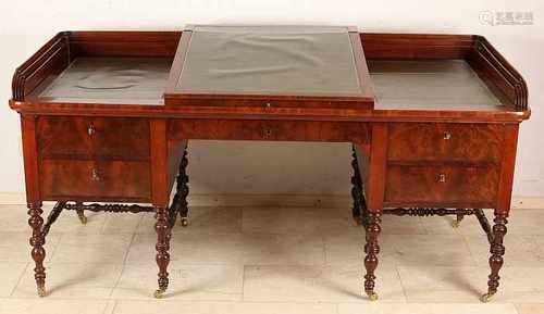 Rare 19th century English mahogany desk duplex (architectural / partner desk) with ten drawers,