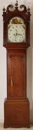 Early 19th century English oak grandfather clock with eight-day clock, date and seconds. Beautiful