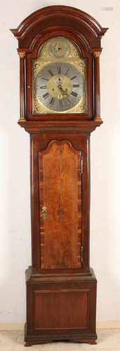 18th Century English mahogany grandfather clock with moving father time (automatic). Eight day