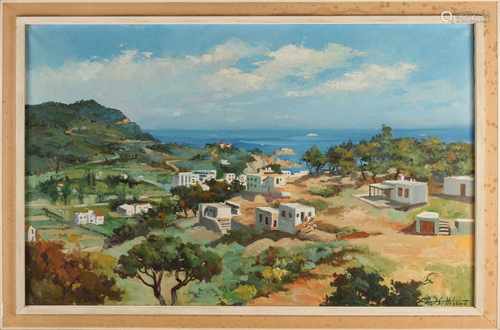 José Font Sella Bona. 1928 - 2010. Spanish School. Spanish coastal town. Oil on linen. Size: 60 x H,