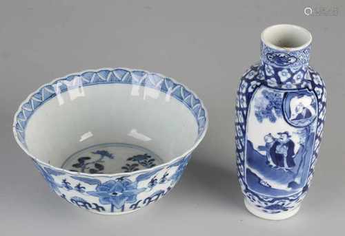 Two parts of 18th - 19th century Chinese porcelain. One time Kang Xi bowl, floral decor, four