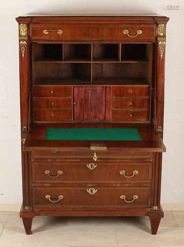 Early 19th century Dutch mahogany Empire secretary with original gilt brass mounts and caryatids.