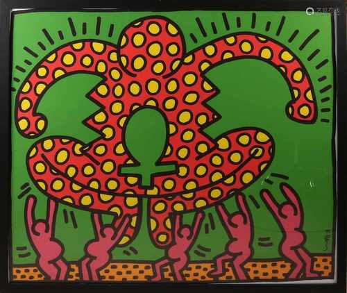 Keith Haring lithography carrying figures, litho paper 90x105 cm in good condition.