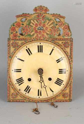 Rare Schwarzwalder clock with Masonic sign and dished dial. Houtgepint. Half hour stroke on gong