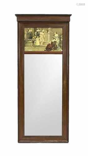 Mirror in lithography behind glass. Circa 1900. Walnut. With faceted mirror. Size: 139 x H B 60