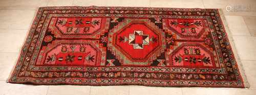 Old Persian rug. Red-brown cream-colored, floral. Size: 196 x 100 cm. In good condition.