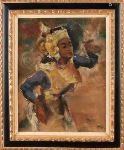 Unsigned painting of a Balinese dancer oil on canvas 50x40 cm in good condition