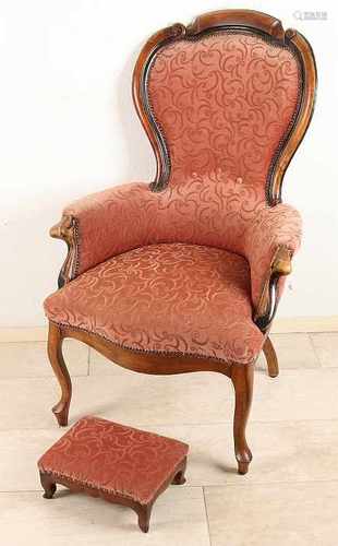 19th Century Louis Philippe walnut Voltaire with good velvet upholstery. With footrest. Size: 117