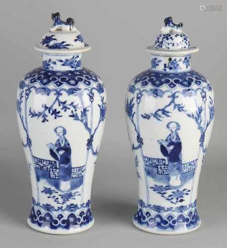 Two 18th - 19th century Chinese porcelain covered vases with long Lijs and birds on branch decor.