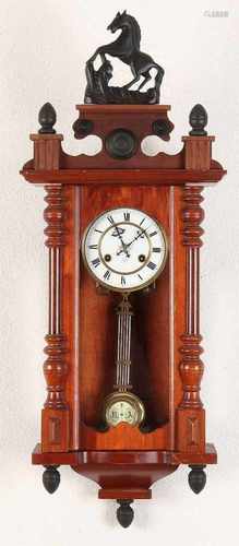 German walnut regulator with Junghans watch. Antique timepiece. Crown not original. Dimensions: 86